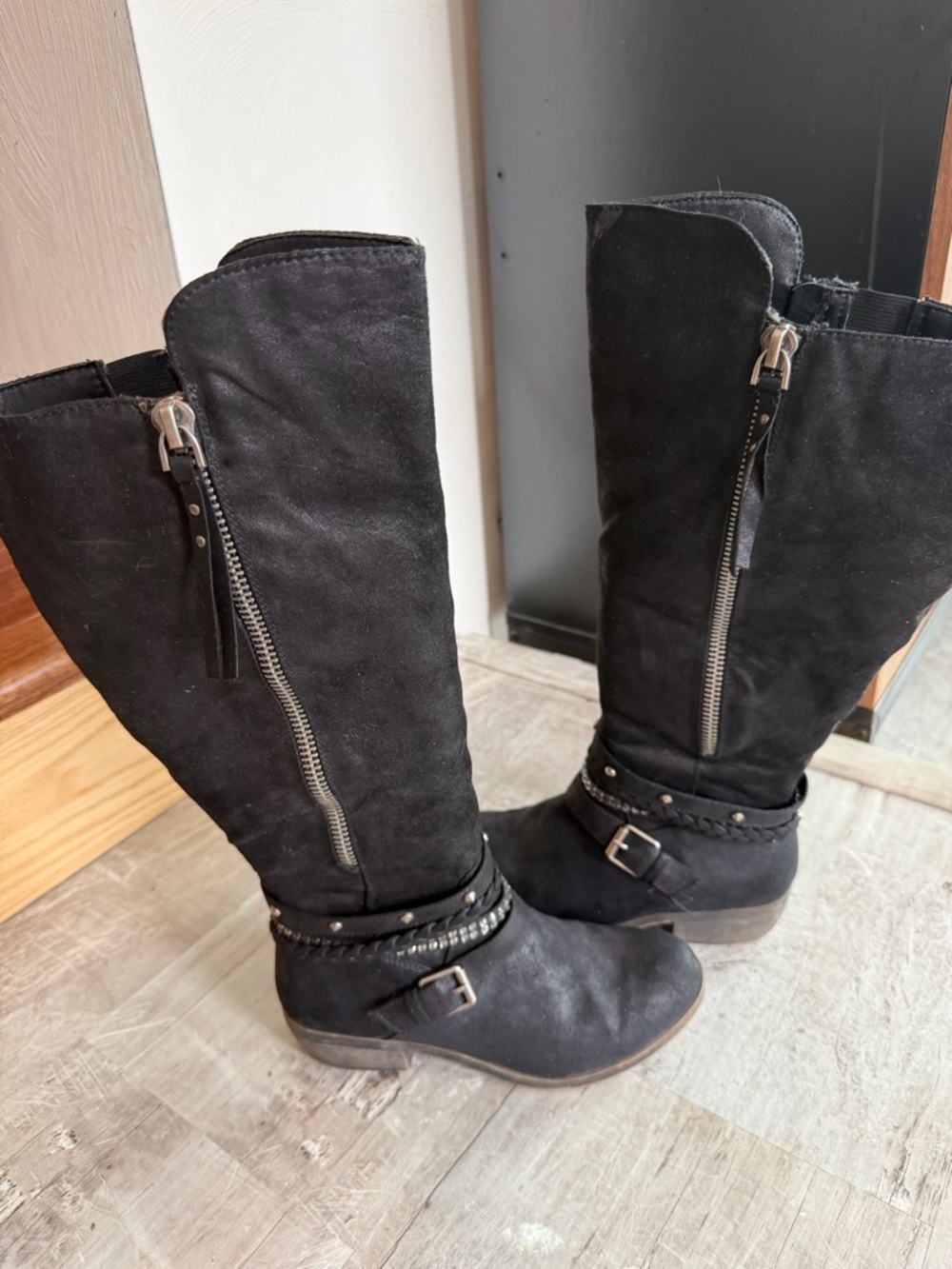 Black Studded Knee High Moto Boots Size 6 Kohl’s
